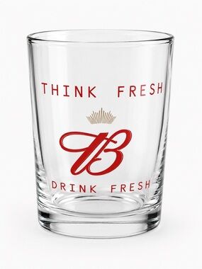 Budweiser Clear Glass Tumbler with Red Logo and Gold Accent